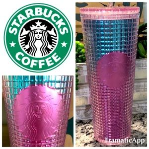 🆕STARBUCKS 2021 Iridescent Pink/Blue Grid Tumbler